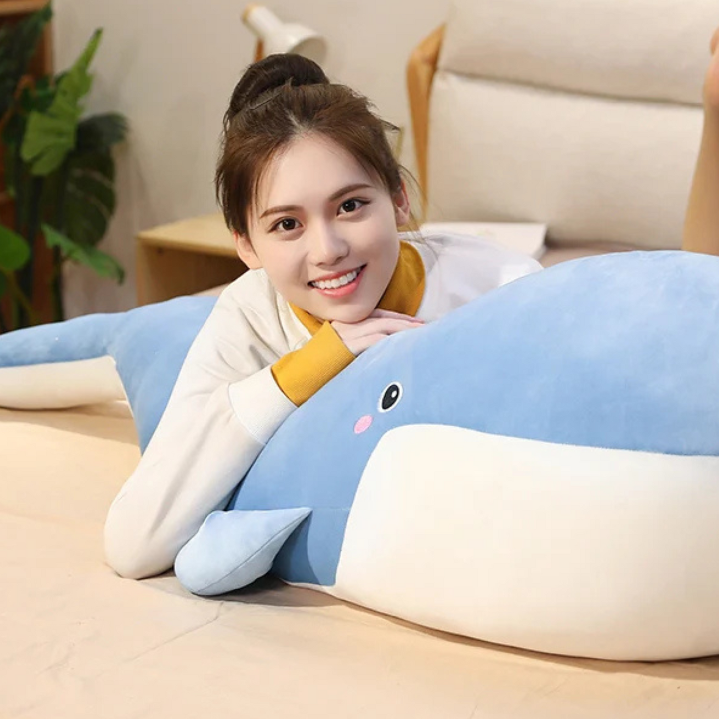 Huge Whale Plush – Giant Stuffed Animal, Cute Whale Plush Toy, Soft Fluffy Sea Animal for Kids & Adults