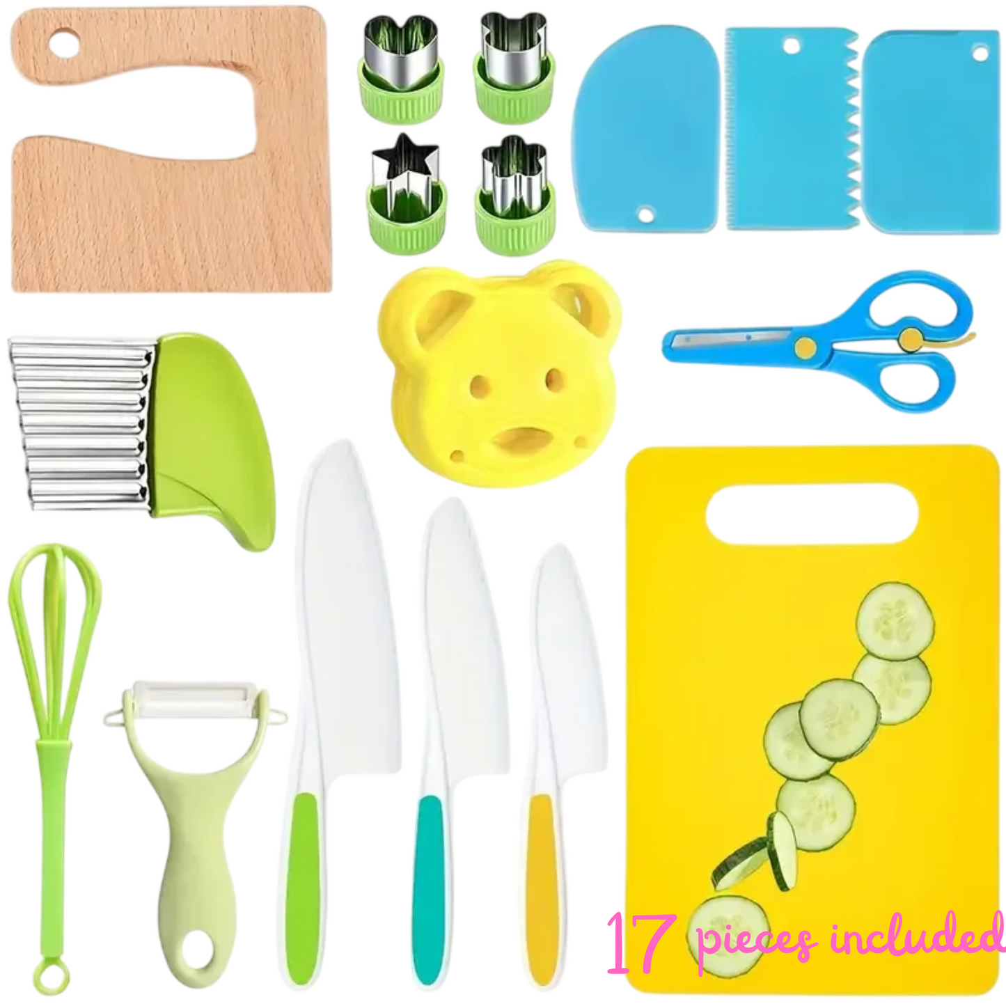 Montessori Kitchen Tools for Toddlers | 17 Pieces Kids Safe Knives for Real Cooking