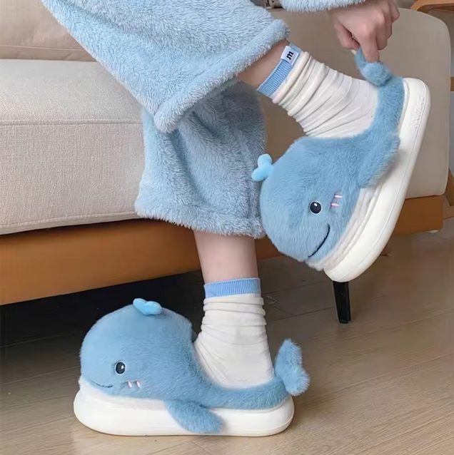Cute Dolphin Slippers for Women & Men – Plush Animal House Shoes, Funny Bedroom Slippers, Soft Fuzzy Indoor Slippers