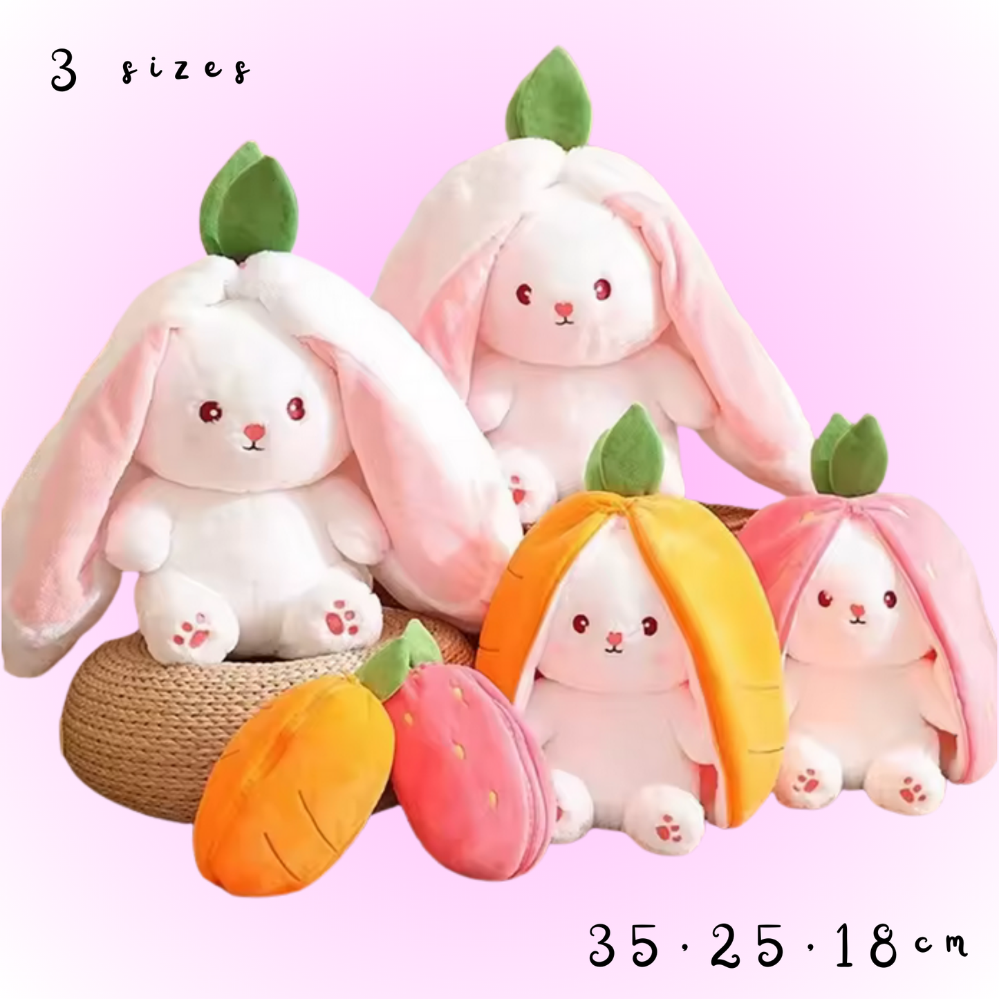 Reversible strawberry and carrot plushies