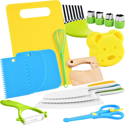 Montessori Kitchen Tools for Toddlers | 17 Pieces Kids Safe Knives for Real Cooking