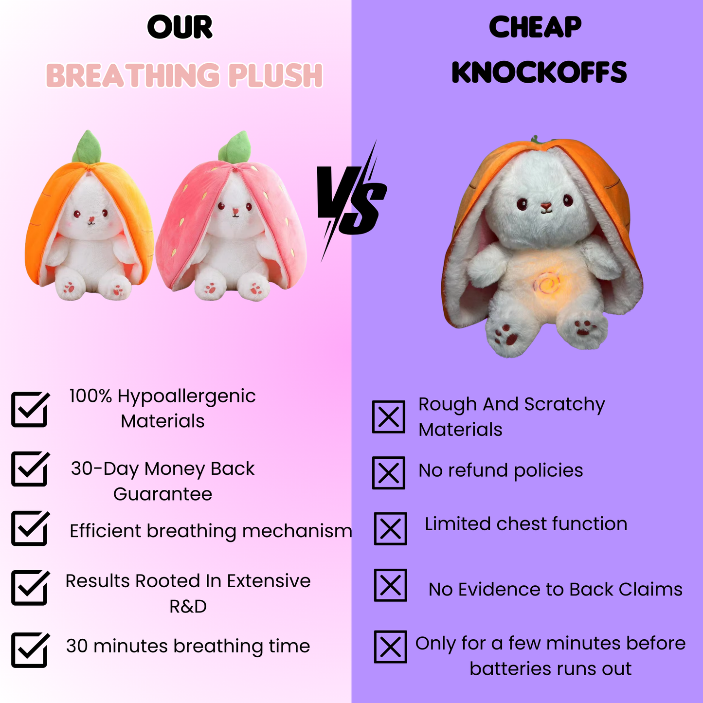 Breathing Bunny Plush (carrot and strawberry)