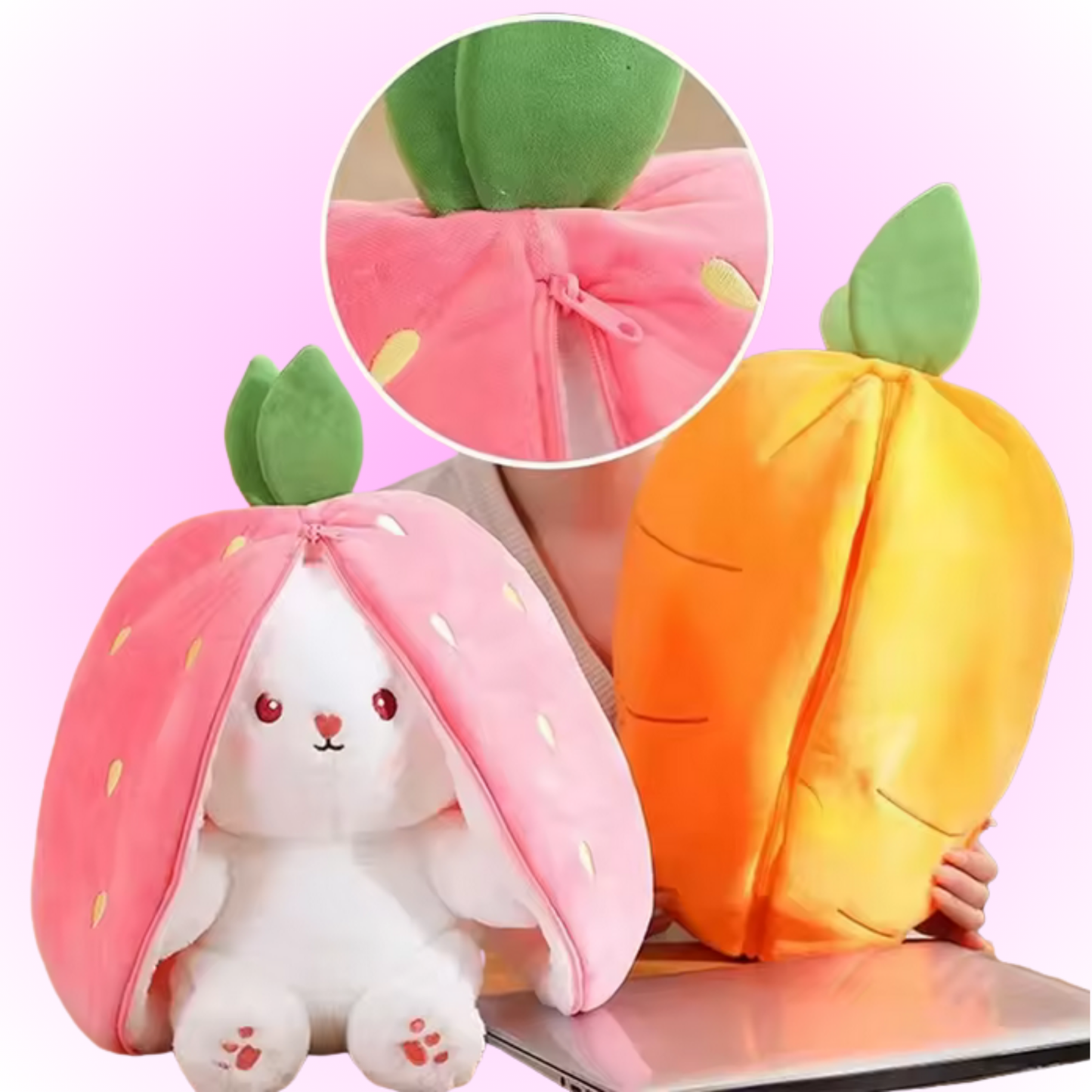 Reversible strawberry and carrot plushies