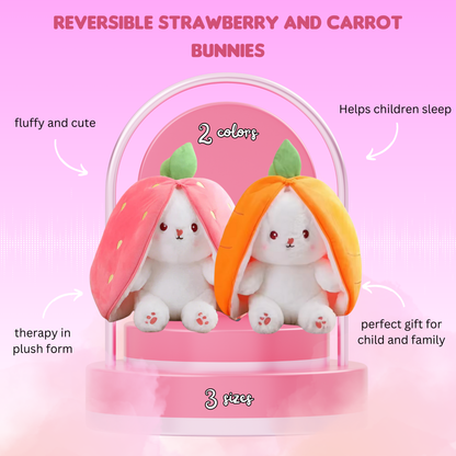 Reversible strawberry and carrot plushies