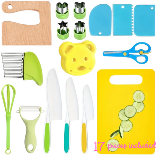 Montessori Kitchen Tools for Toddlers | 17 Pieces Kids Safe Knives for Real Cooking
